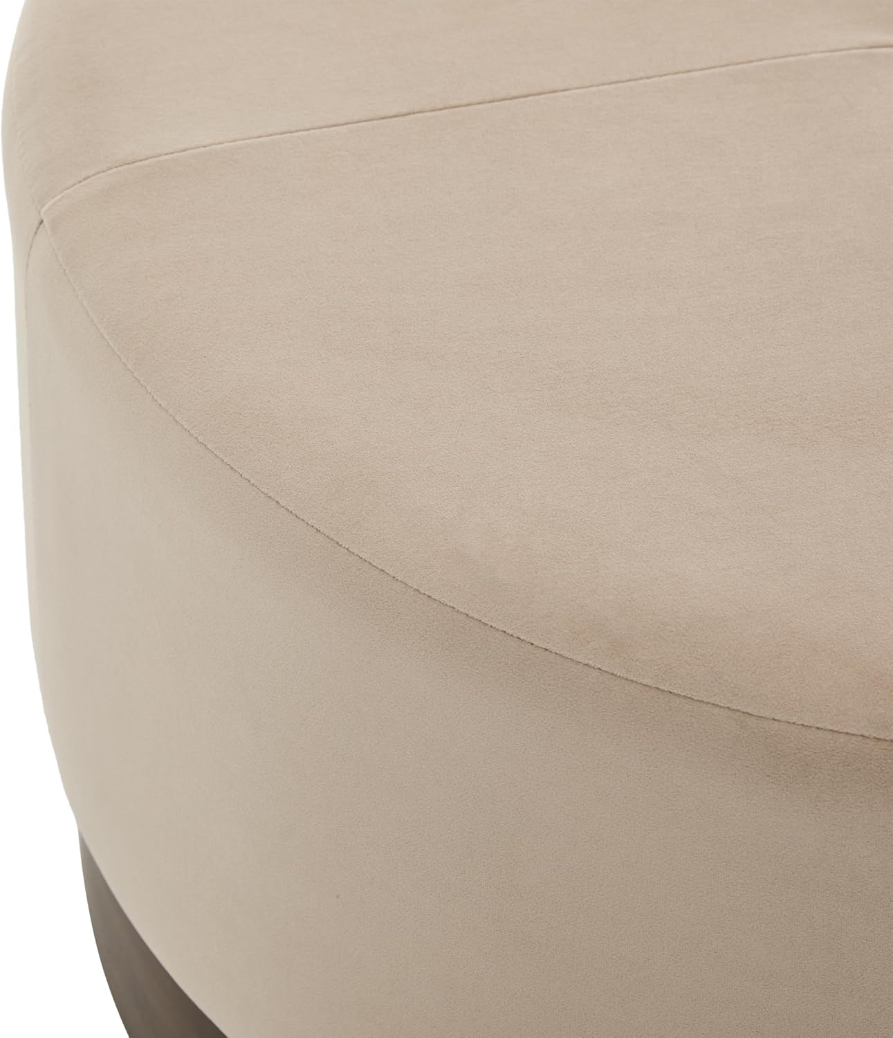 Christopher Knight Home Monroe Velvet Upholstery Round Ottoman, Living Room Sofa Ottoman with Wood Frame, Accent Small Foot Stool, Round Coffee Table, No Assembly Needed, Camel + Dark Walnut