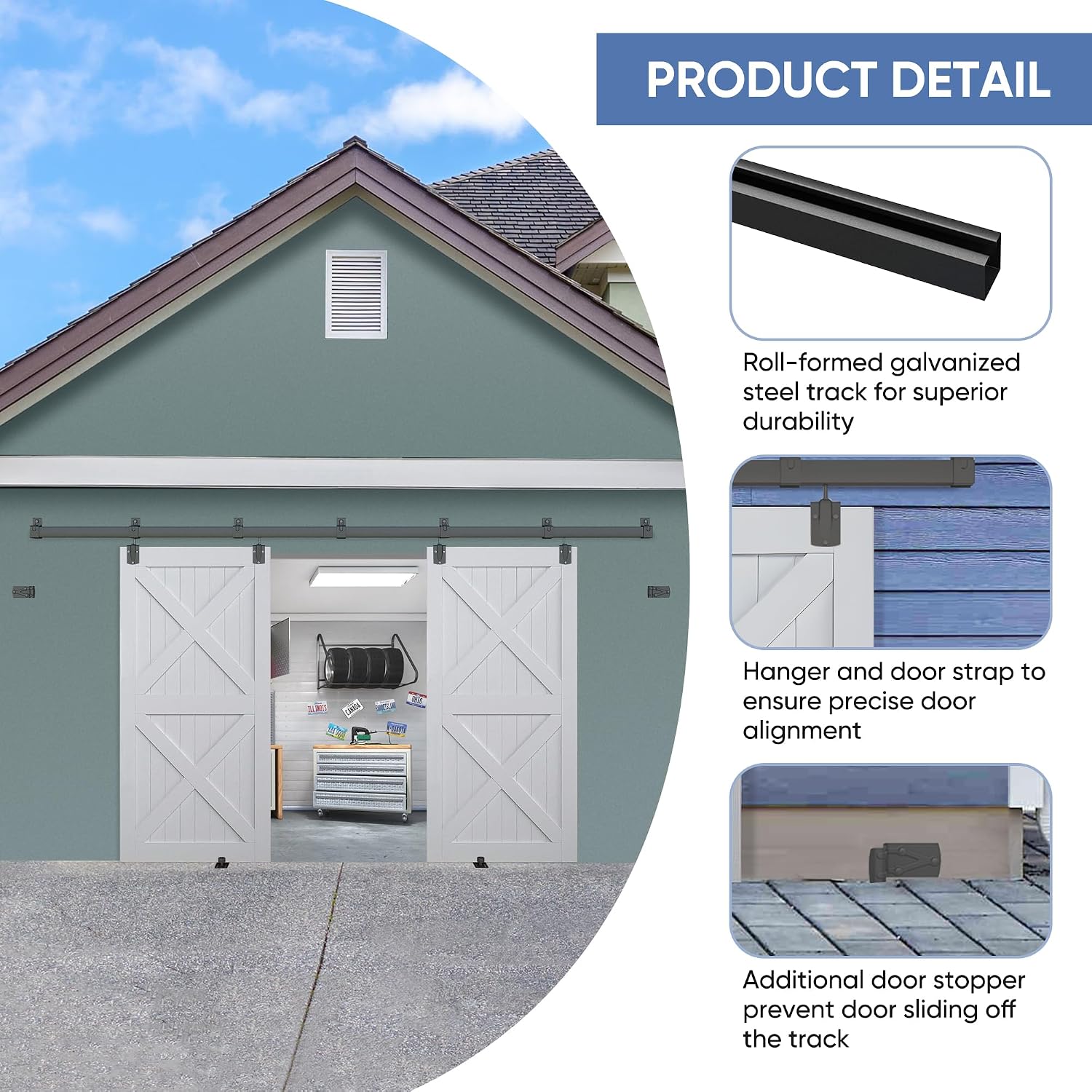 Exterior Barn Door Hardware Kit, BARNSMITH 12FT Sliding Barn Door Hardware Heavy Duty Doors Track Kit for Double Doors Use, Wall Mount, Black (Hardware Only)