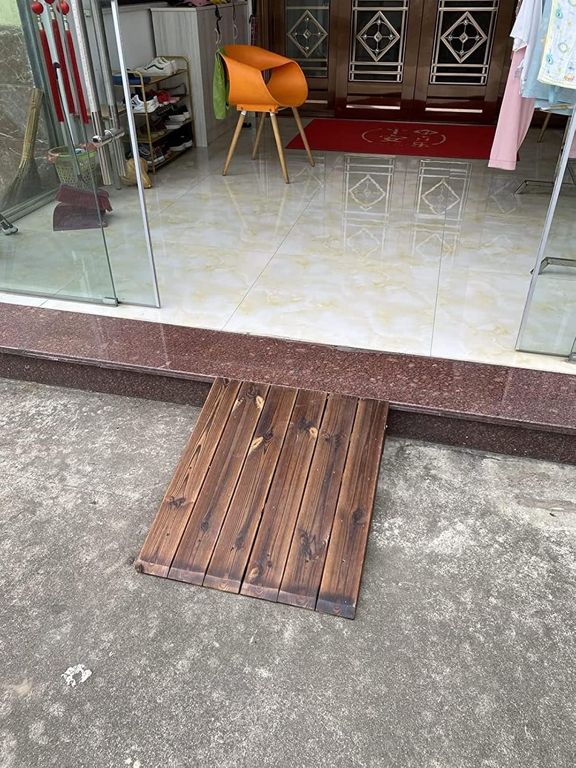 4' 7' 8' 10' 12' Rise Rustic Wood Threshold Ramp for Home/Front Door/Yard/Doorways, Wheelchairs Walkers Car Motorcycle Entry Steps Transition Ramp, (Size : 23.6x27.5x8in/60x70x20c