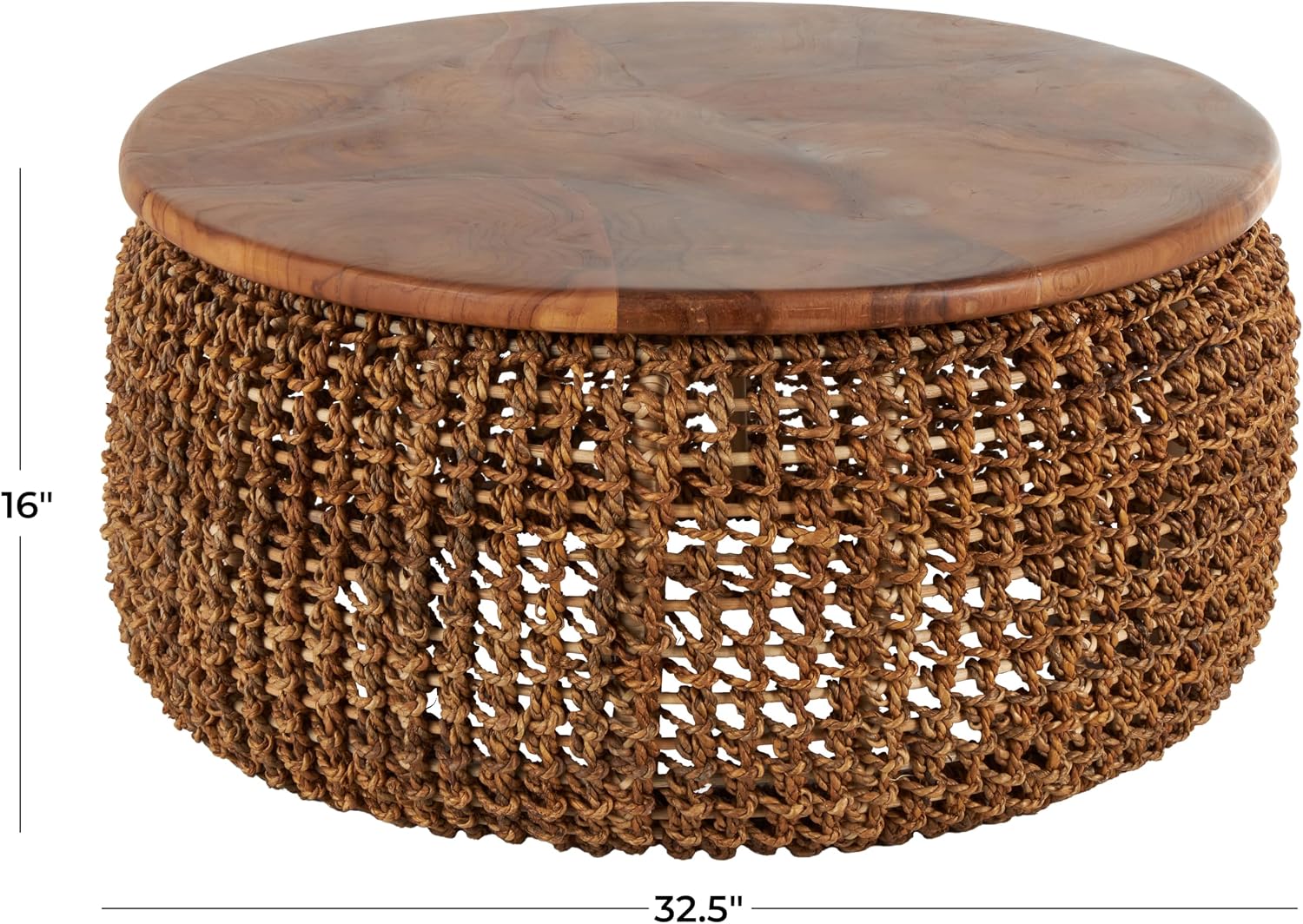 Deco 79 Rattan Living Room Coffee Table Woven for Home with Teak Tabletop, Center Table 33' x 33' x 16', Brown