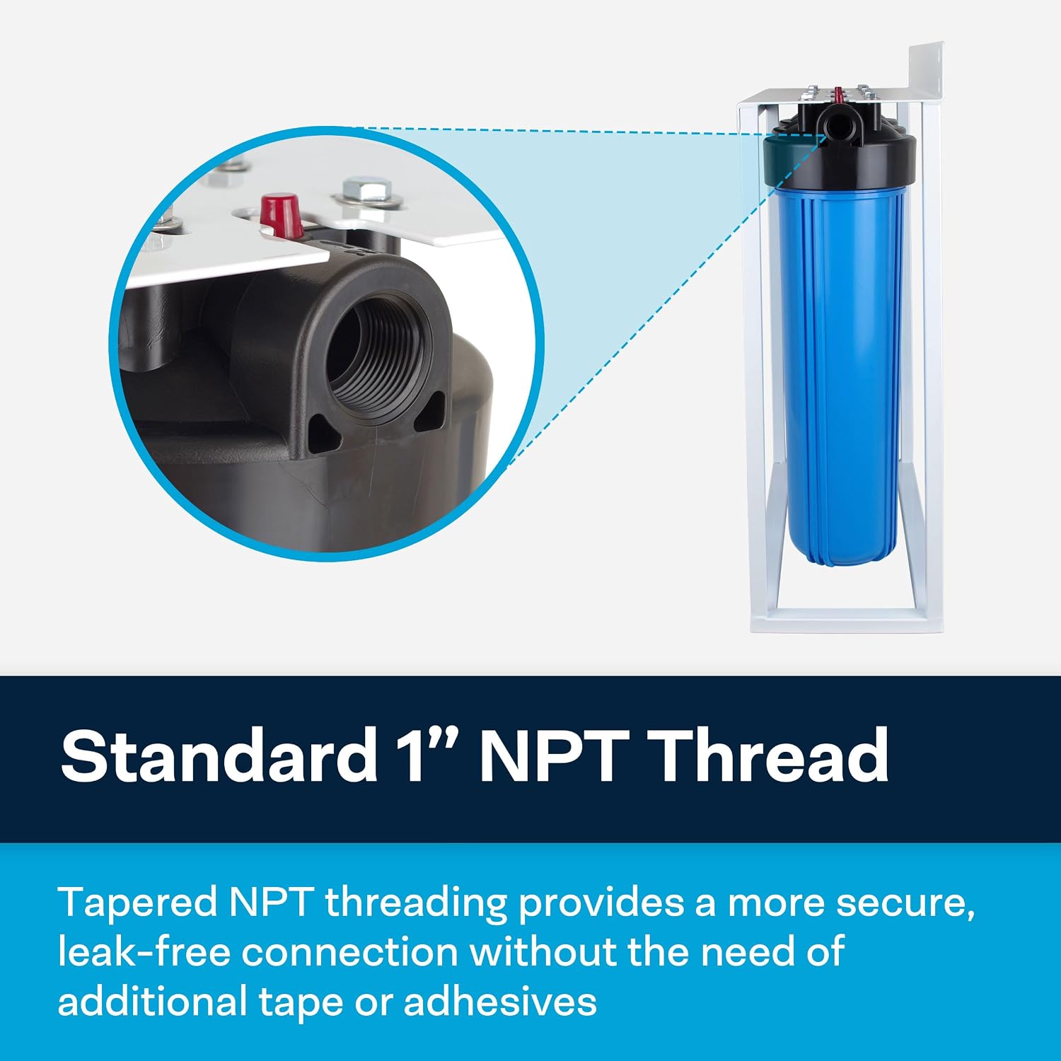 SpiroPure 3-Stage Water Filter #20 BB Filter Housings with Filter Stand, Three-Stage 20x4.5 Water Filter Housing and Freestanding Metal Frame, Triple Filter Housing