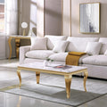 47' Marble Coffee Table for Living Room, Modern White Coffee Table with Gold Stainless Steel S-Shaped Legs, Faux Marble Rectangle Center Table Accent Cocktail Table for Home,Office