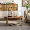 Setawix Farmhouse Round Coffee Table for Living Room, 31.29' Small Side End Table, Wood Retro Splicing Coffee Table, Modern Accent Coffee Table Entry Way Table with Gold Metal Cross Leg