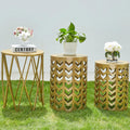 Nesting Side Table Set of 3 Decorative Round Garden Stools for Indoor Outdoor Heavy Duty Metal Frame Side Table Nightstands Modern End Table Plant Stand, Glossy Golden