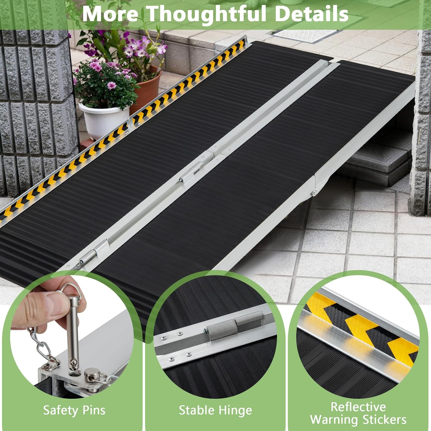 Goplus 5 FT Portable Wheelchair Ramp, Anti-Slip Folding Handicap Ramp w/Transition Plate, Reflective Warning Stickers, 600 LBS Threshold Ramp for Stairs, Doorways, Scooter, Trunk, Curbs, Garage