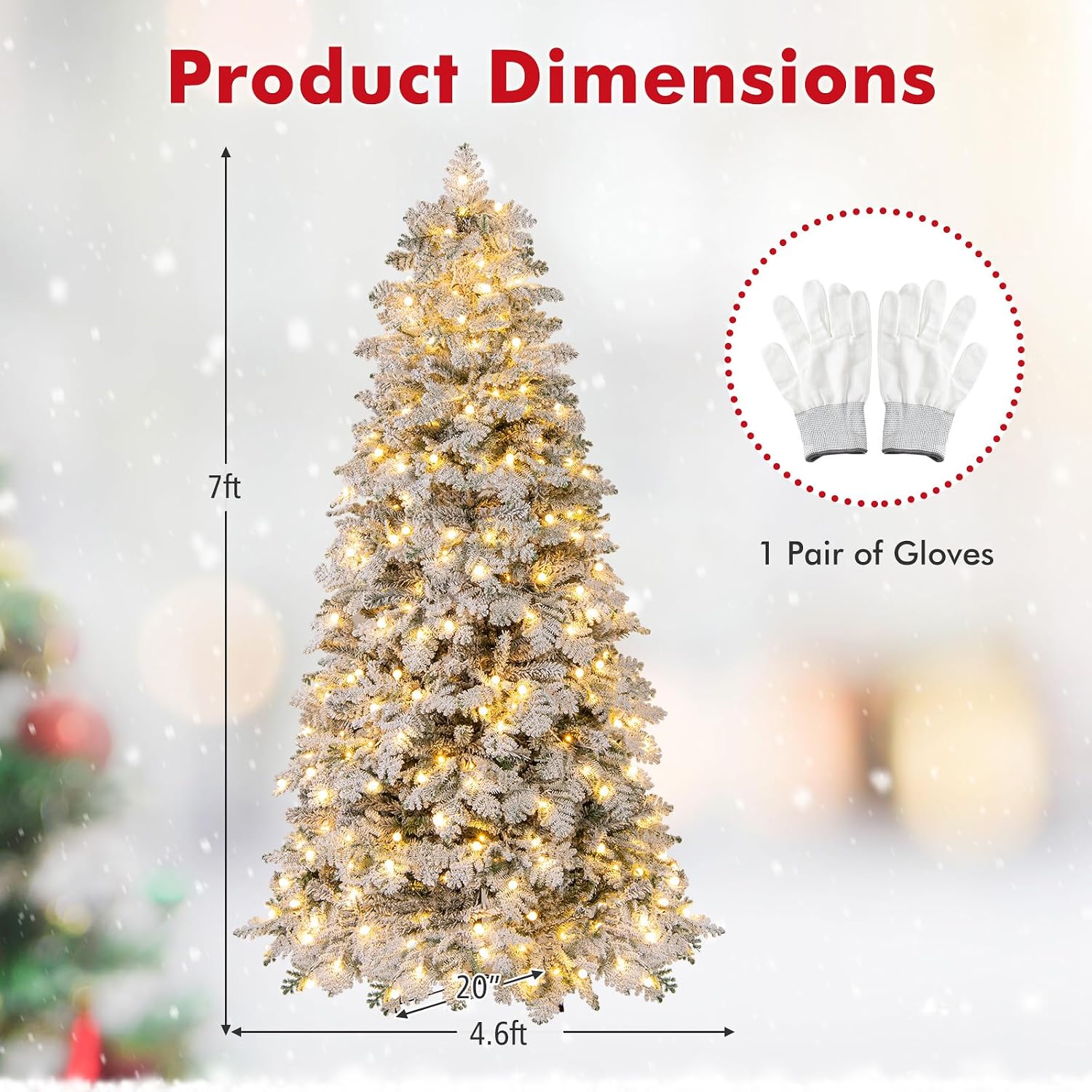 GOFLAME 7FT Pre-lit Artificial Christmas Tree, Snow Flocked Hinged Xmas Tree with 160 Ball Lights, LED Lights, 806 Branch Tips, 8 Lighting Modes and Metal Stand, Holiday Decoration Tree for Home Party