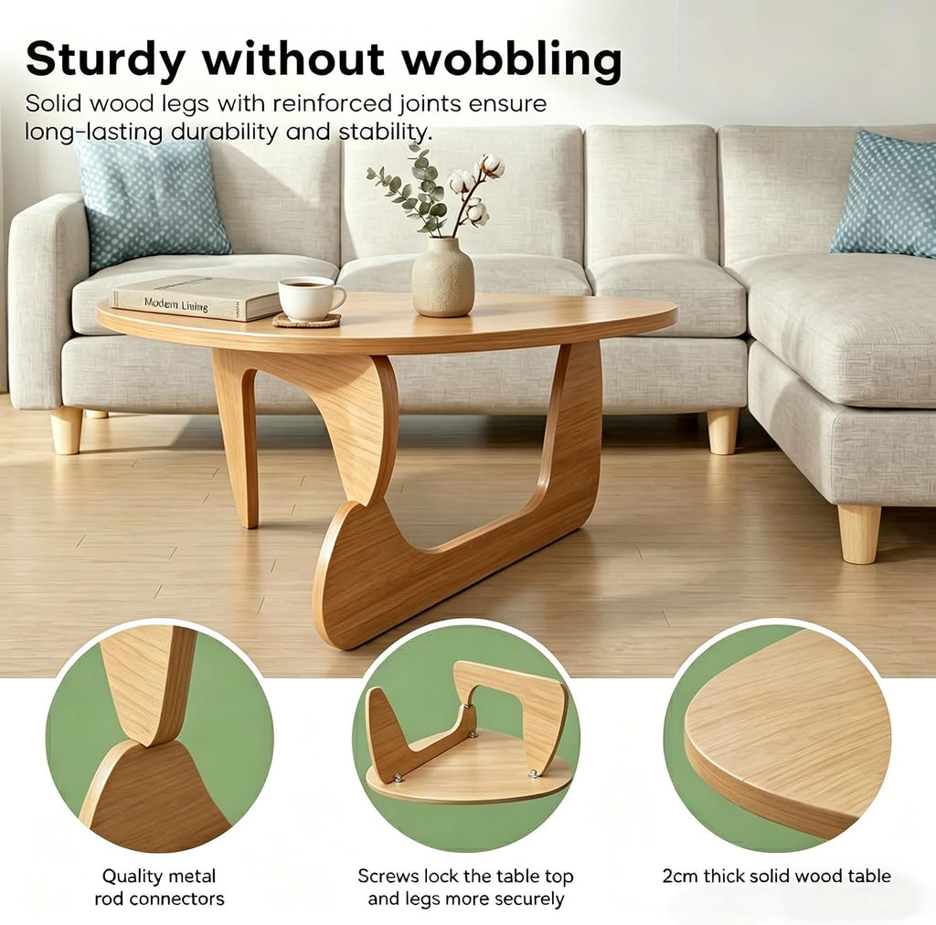Solid Wood Coffee Table, Mid-Century Modern Triangle Center Table for Living Room, Irregular Natural Wood Tea Table, 43.3' L x 27.5' W x 16.5' H