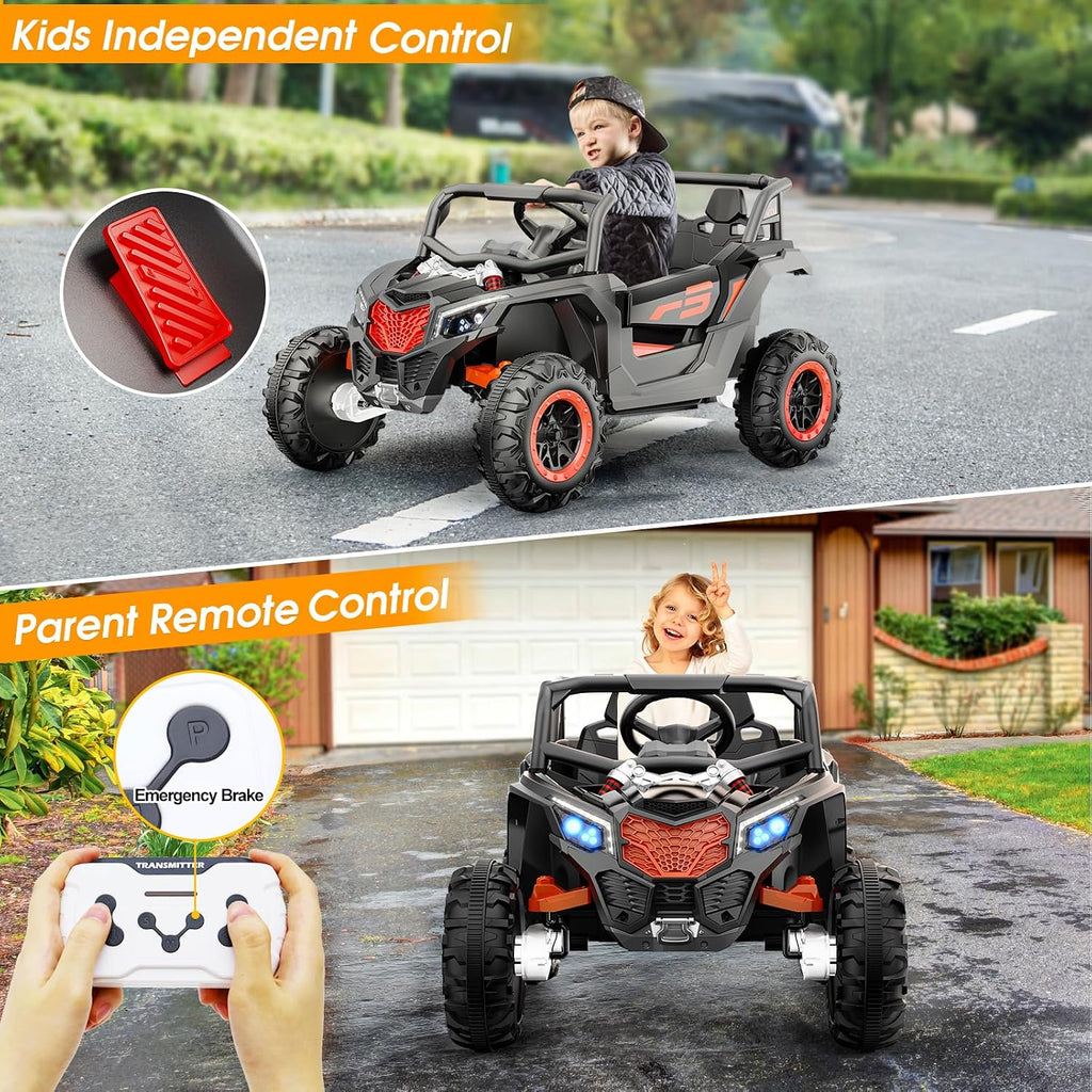 YunTopKids 2 Seater Ride On Car for Kids,12V 10AH Ride On UTV Toy,4WD Electric Car with Remote Control,4 Shock Absorbers,4 Motors, Soft Start,Music Player,Electric Cars for Kids Ages 3+,Black