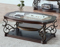 Elegant Retro Coffee Table, 3-Tier Traditional Rectangle Cocktail Table with Tempered Glass Top, Mid-Marble Shelf, Vintage Living Room Accent Sofa Table for Home Office, Easy Assembly