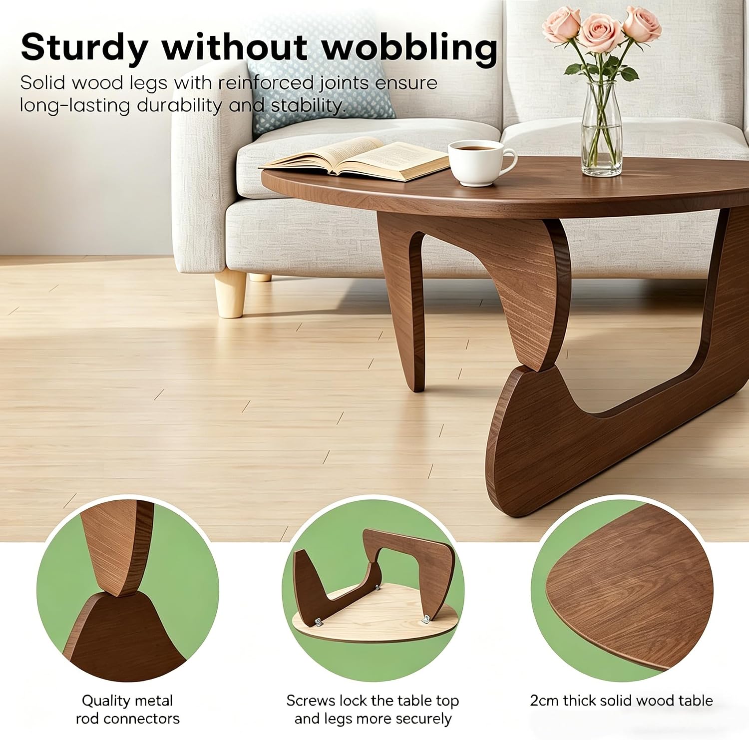 Modern Solid Wood Coffee Table, Unique Triangle Center Table for Living Room,35.4' x 22.8' x 16.5' Walnut