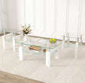 Living Room Table Set of 3, Coffee Table and Side Tables with Clear Glass & White Metal Frame, 3 Piece Center Table for Living Room Bedroom Apartment Small Space