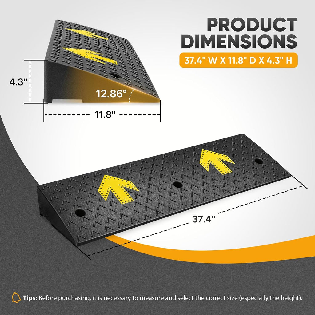 Magshion 2 Pack 4.3' Rise Rubber Curb Ramp for Driveway, 4400 lbs Capacity Per Ramp, 37.4' Wide Heavy Duty Threshold Ramp for Car, Wheelchair, RV, Trailer, Mower, Truck, Scooter & Motorcycle
