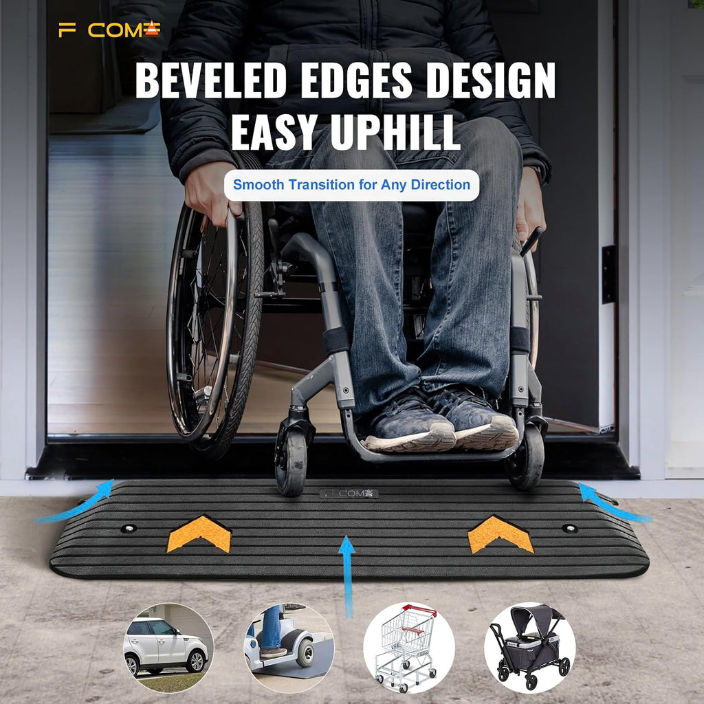 Rubber Threshold Ramp for Doorways Heavy Duty 5cm 2' Rise Wheelchair Ramp, 1 Pack Recycled Rubber Power Curb Ramp for Door Threshold Wheelchair Scooter Curb Ramp(RTR50)
