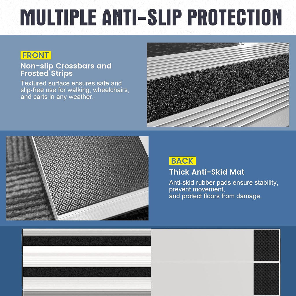 6' Rise Modular Threshold Ramp for Doorways, Stable Wheelchair Ramp for Home Steps, Aluminum Door Ramp and Curb Ramp for Scooters, Power Chairs, Cars, 1100LBS Load Capacity