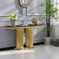 Modern 47' Rectangular Marble Console Table Luxury Black Faux Marble Entryway Table with Gold Column-Shape Stainless Steel Base Narrow Sofa Table Hallway Table for Living Room Entrance