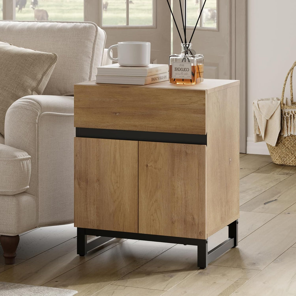 WAMPAT TV Stand and End Table Set of 3, Modern Living Room Table Sets, 70 Inch TV Stand and 2 End Tables with Drawers, Oak