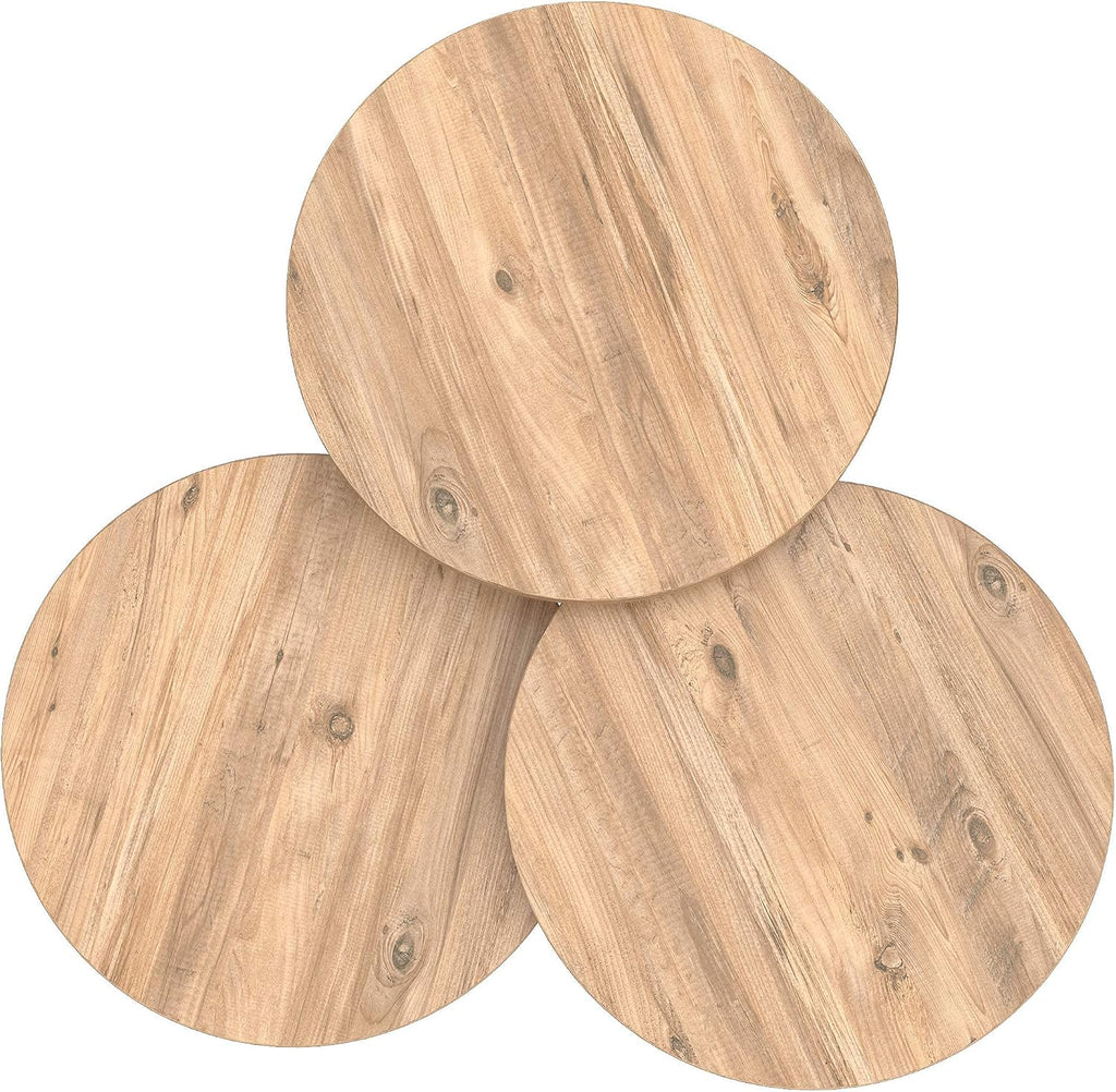 Set of 3 Pine Wood Nesting End Tables Round Wood Stacking Coffee Side Accent Table with Metal Legs for Living Room, Home Office, Nightstands for Bedroom