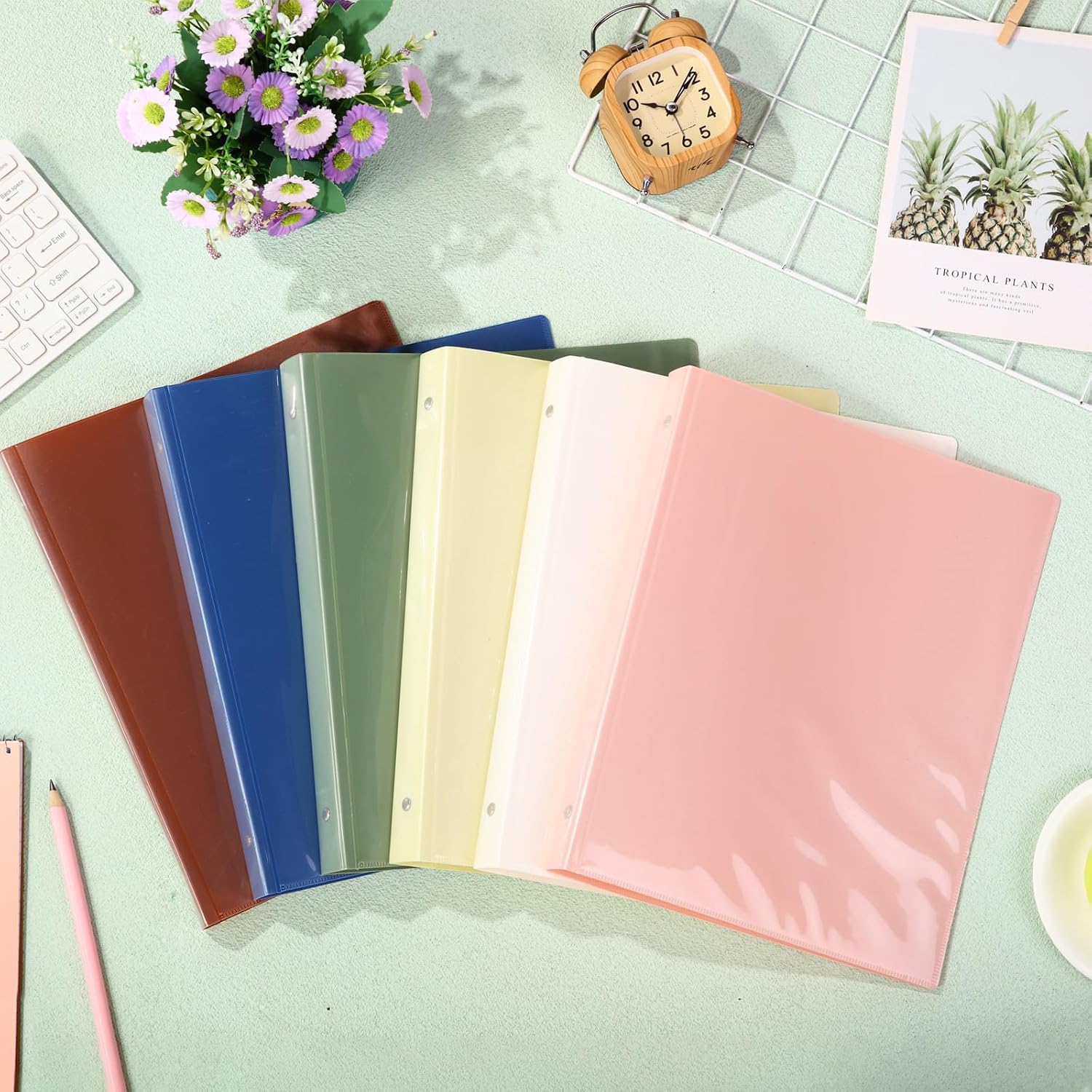 Fulmoon 48 Pack 3 Ring Plastic Binders 1 Inch Bulk with 2 Pockets, Flexible Binder Loose Leaf Hardcover, Fit 12' x 10' US Letter Size Paper, for School Office Home, 6 Colors(Boho)