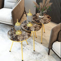 Set of 3 Nesting END Tables - Round Stacking Coffee Side Tables for Small Spaces, Nightstand Bedside Table for Living Room, Bedroom, Living Room, Balcony, NO-TOOLS ASSEMBLY (Brown Marble/Gold)