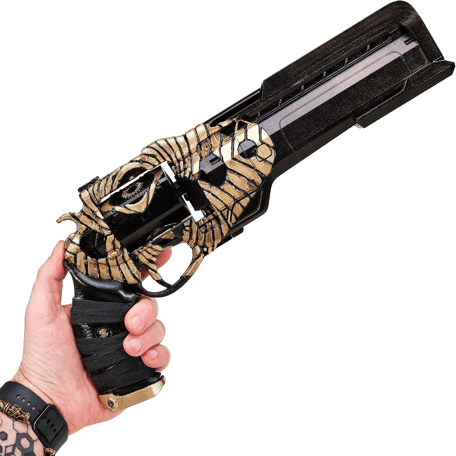 Ace of Spades – All In Ornament (Golden Edition) – Handmade D2 Prop Replica – Static Trigger, Collector Display Hand Cannon (Ace of Spades + Cayde-6 Hand Stand)
