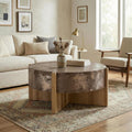 Christopher Knight Home Ember Rustic Coffee Table, 33' Modern Round Wood Accent Table with Burnt Legs, Indoor Living Room Side Table, Wooden End Table with Cross Base, Easy Assembly, Natural + Rustic