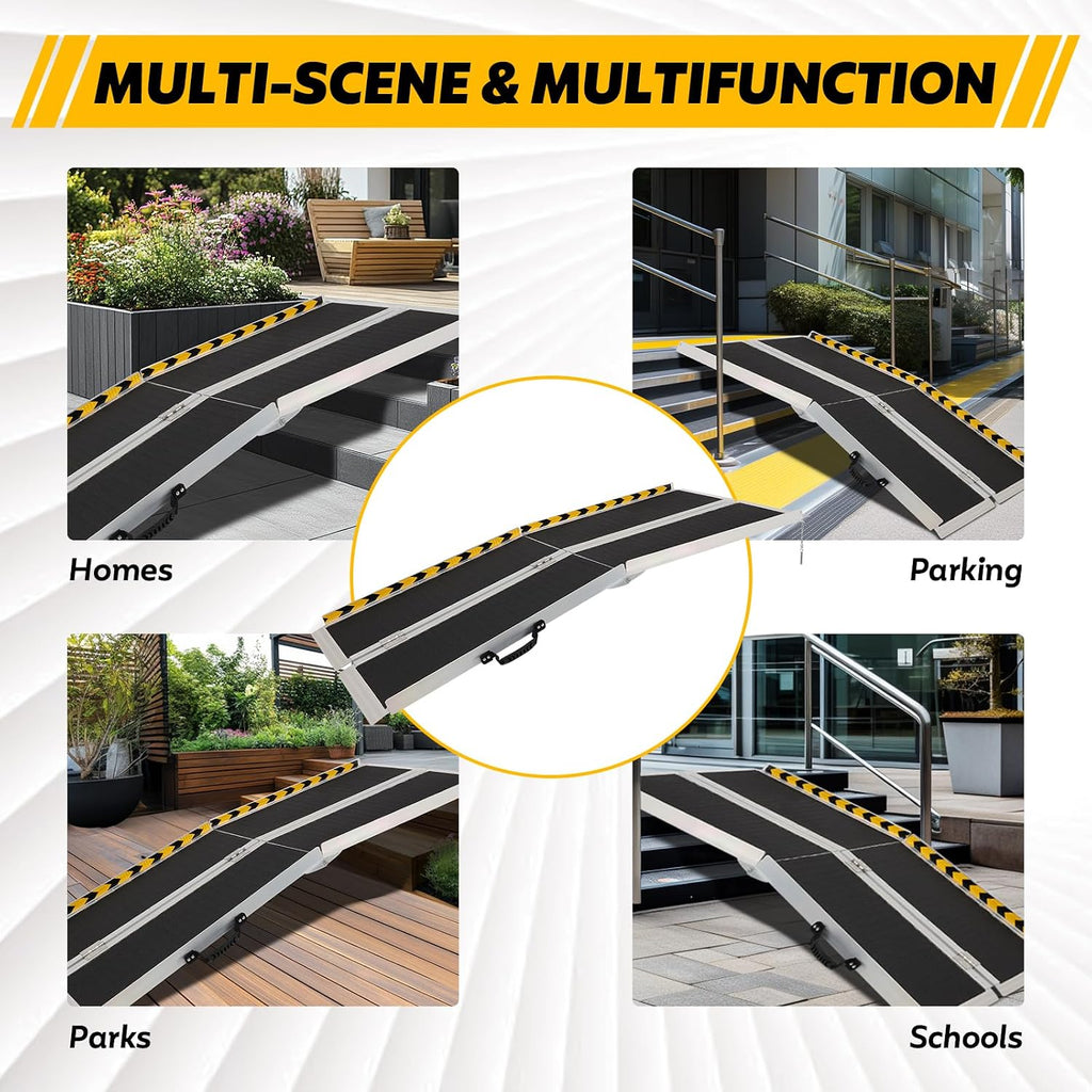 Wheelchair Ramp 6FT, Portable Ramps for Wheelchairs, Aluminum Non-Slip Folding Handicap Ramps for Steps, Outdoor Threshold Wheel Chair Ramps for Doorways, Porch, Cart, Stairs, Curbs