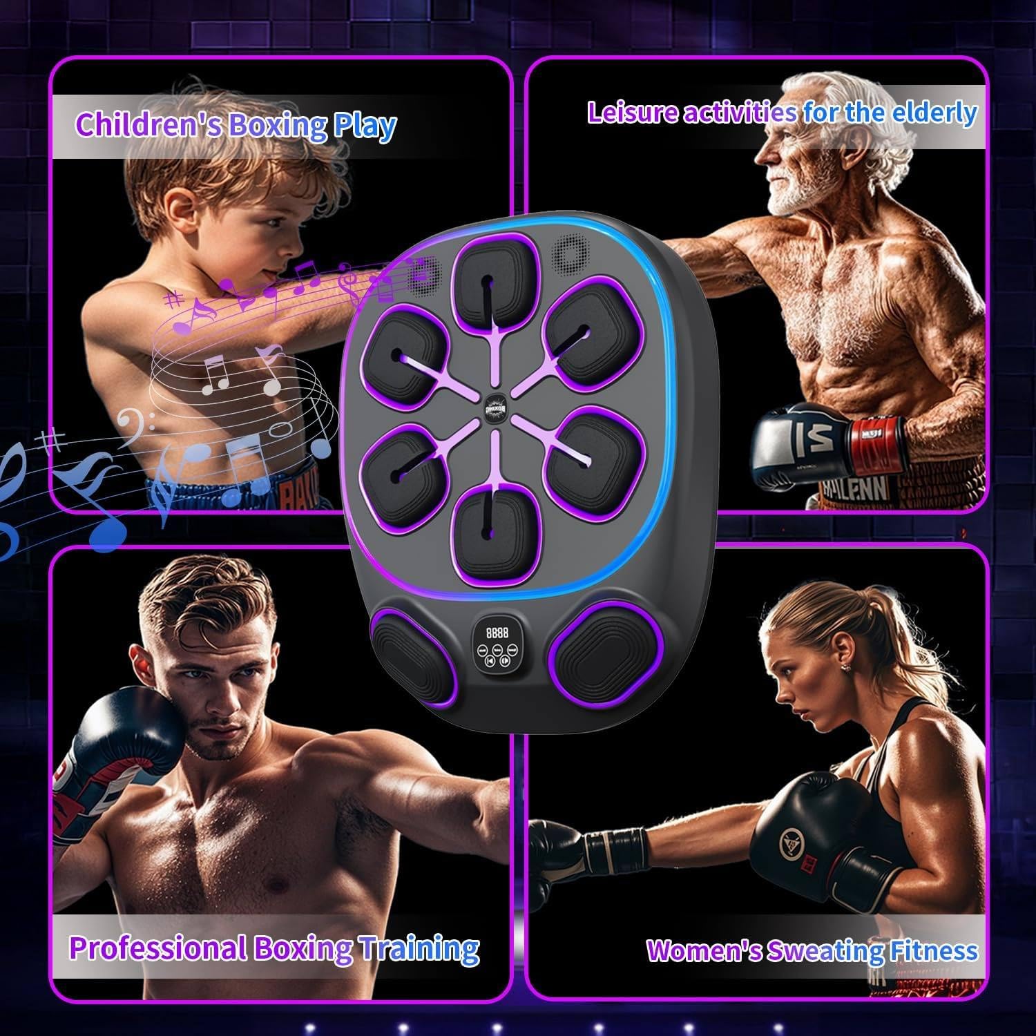 Wall-Mounted Smart Boxing Machine with 9 Training Modes, 9 Speed Levels & LED Display for Real-Time Tracking - Music Sync Technology for Cardio & Strength Workouts,Fullgloves