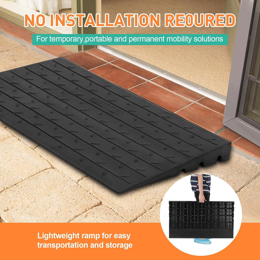 4 Inch Rubber Threshold Ramp for Wheelchair and Scooter - Durable Doorway and Driveway Curb Ramp with 3 Channels Cord Cover - Handicap Ramp for Home Entry, Steps, Doorways, and Curbs