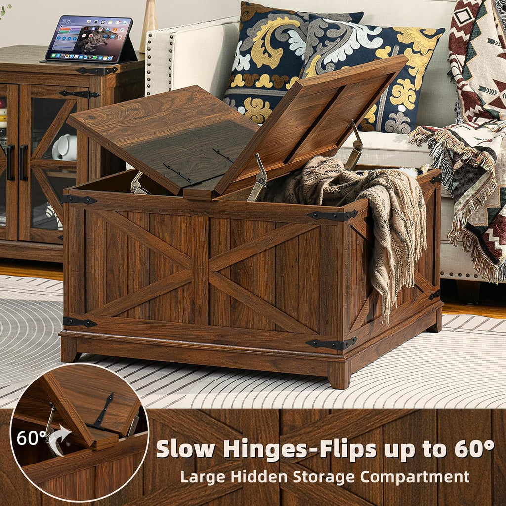 Joaxswe Farmhouse Coffee Table Set of 3, Furniture Set, Coffee Table with Hidden Storage Organizer and Nightsand 3-Piece Set, Large Country Natural Center Table Set for Living Room,Office, Home
