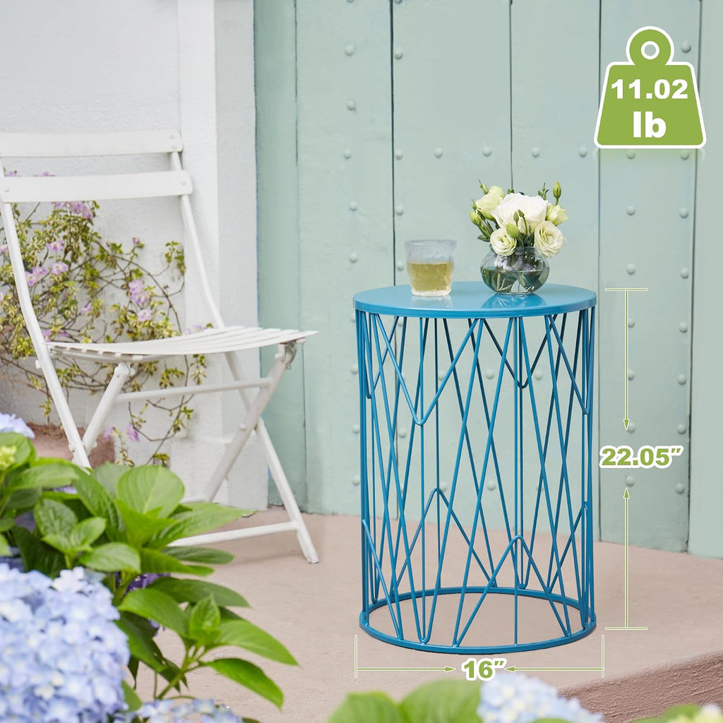 HFHOME Set of 3 Heavy-Duty Round End Table, Side Table, Coffee Table for Indoor Multifunctional Use, Outdoor Decorative Garden Stool Plant Stand-Blue