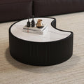 29.53' Marble Coffee Table, Modern Creative Moon Coffee Table with Sintered Stone Top and PU Leather Covered, Black Fluted Cocktail Center Tea Coffee Tables for Living Room,No Need Assembly