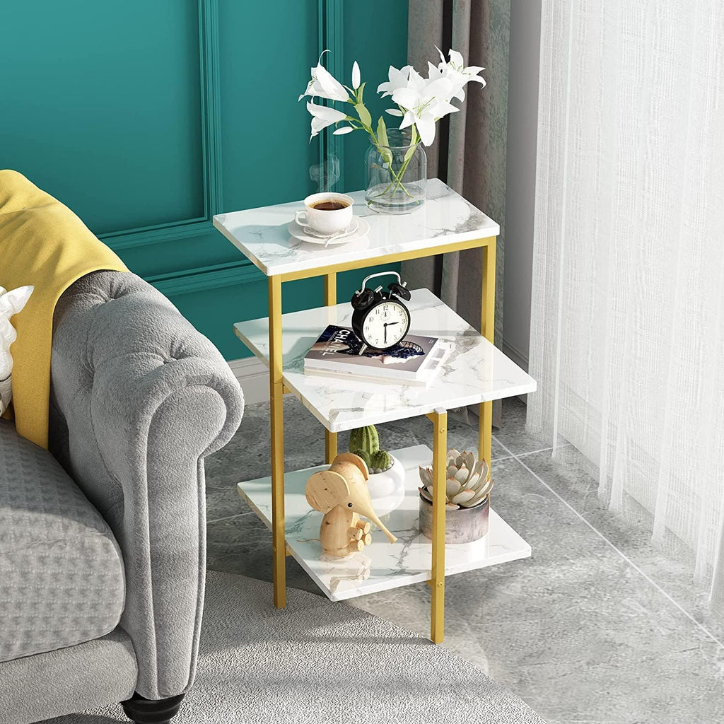 Lamerge Coffee Table Set of 3, Gold Coffee Table & 3-Tier End Table & Console Tables for Entryway,3 Piece Living Room Table Set with Metal Frame,Accent Table Side Table for Home,Office,Gold+White