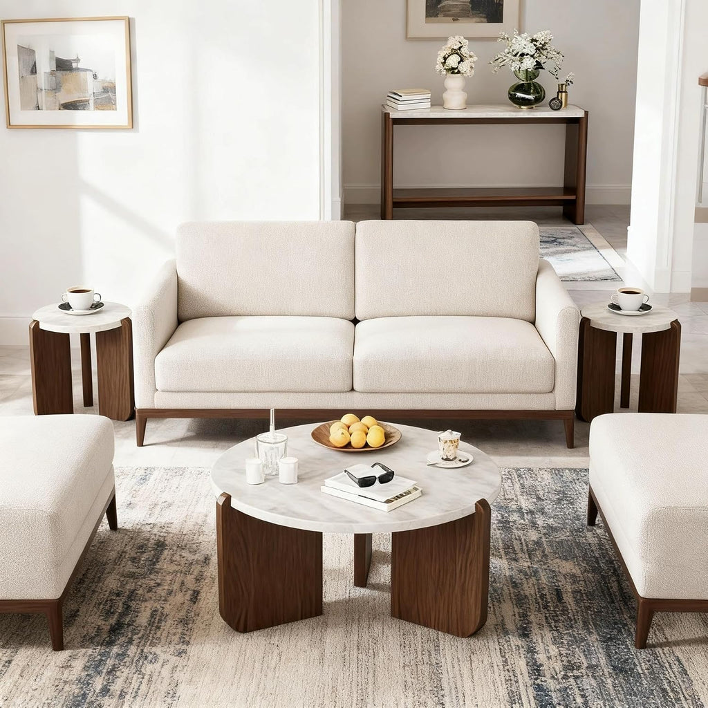 HOMPUS 4-Piece Farmhouse Table Set Includes: 31.5' Coffee Table, Two 17.7' Side Tables & 43.3' Entryway Console Table, Modern Living Room Table Sets for Hallway, Office, Bedroom, Home