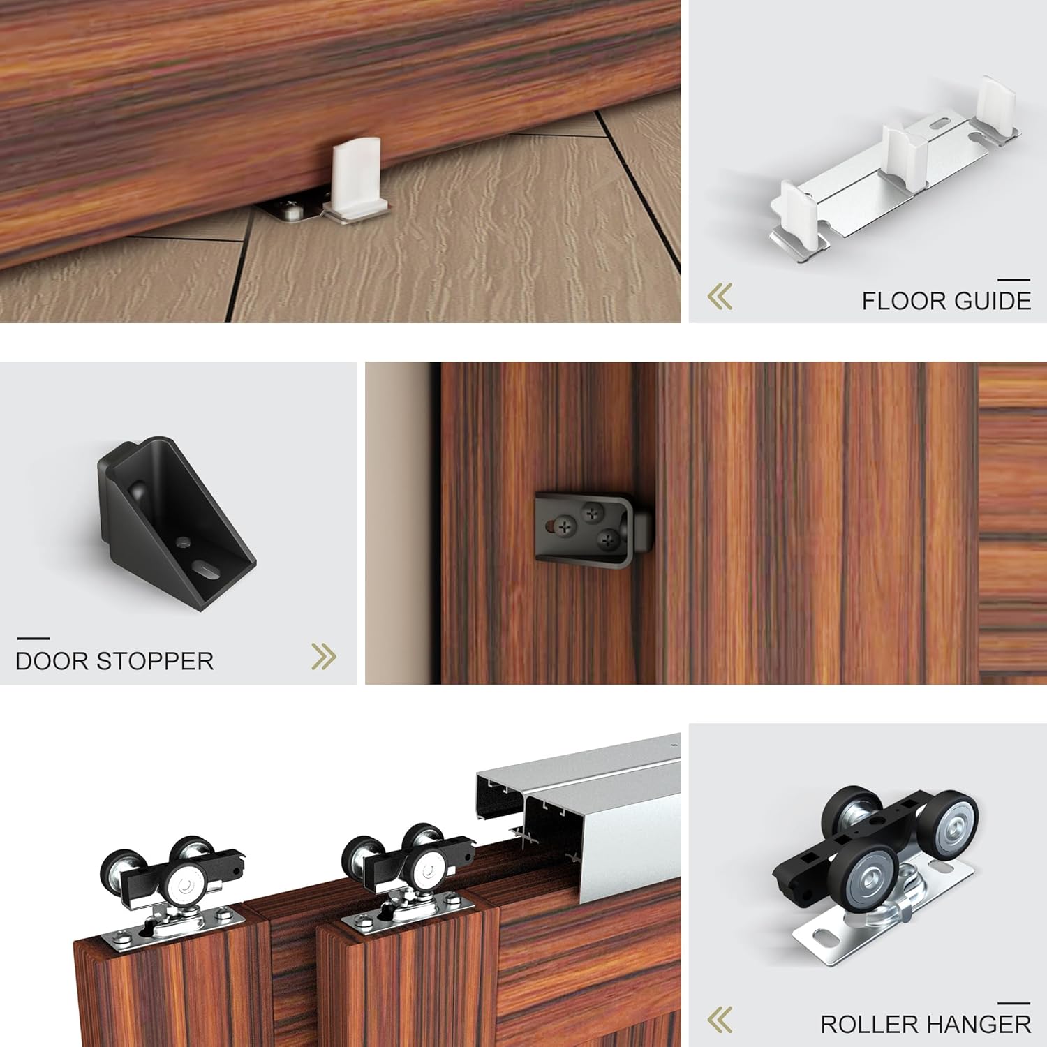 Heavy Duty Double Bypass Sliding Closet Door Track Kit Hardware 96'/8FT Aluminium Alloy Track Rail Set,for 2 Door System,Smoothly and Quietly,Silver