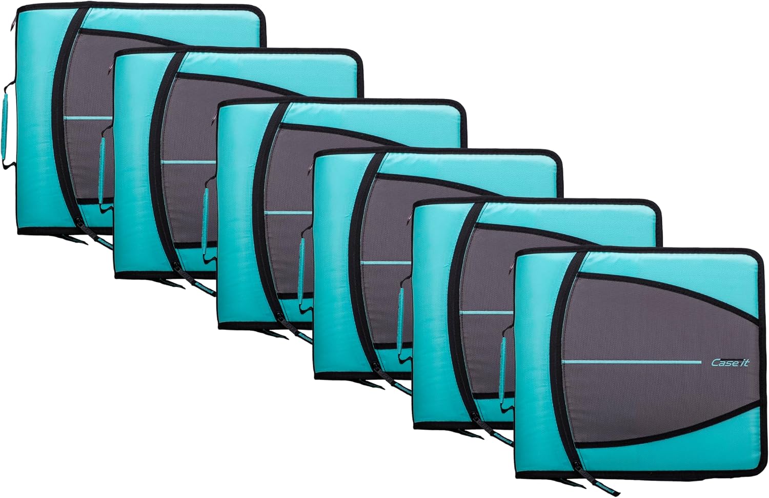 Case-it Mighty Zip Tab School Zipper Binder | 3-Inch O-Rings, 600-Sheet Capacity, 5-Subject Expanding File Folder, Multiple Pockets & Storage Organizer, Shoulder Strap | D-146 Spearmint | 6 Pack