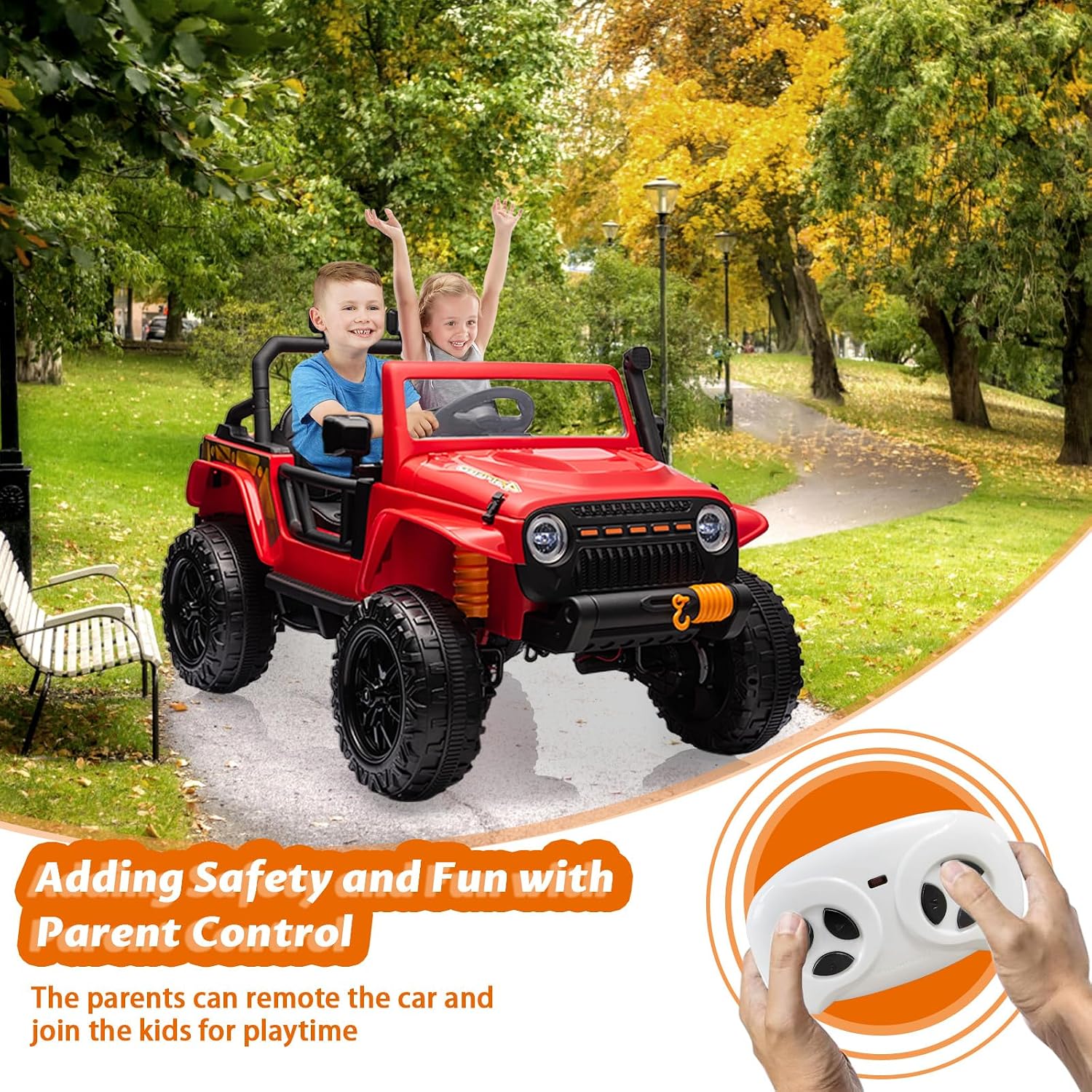 GarveeLife 24V Ride On Car for Kids, 2 Seater Electric Truck with Remote Control, 4x45W Powerful Engine, Battery Powered Ride On Toys for Kids, 4WD/2WD Switchable, Led Headlight & Music Player, Red