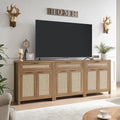 HOKYHOKY Rattan Sideboard Buffet Cabinet Set of 3, Boho Storage Cabinet with Adjustable Shelves, Farmhouse Credenza Coffee Bar Table with Doors & Drawer for Living Room, Hallway & Kitchen