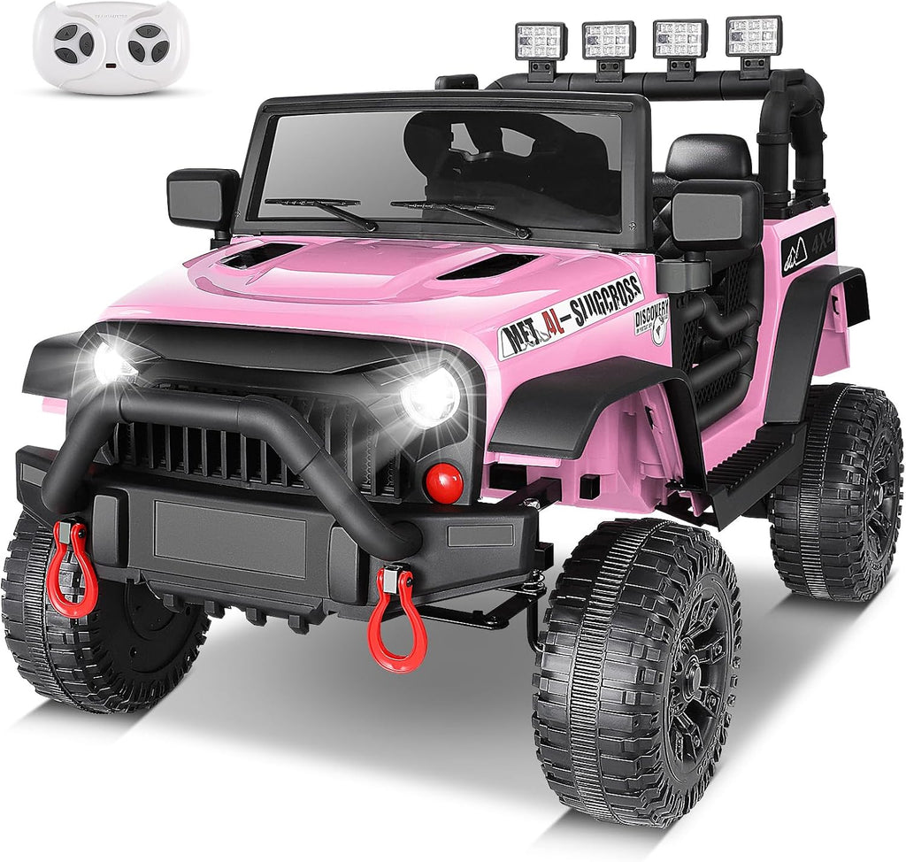Hikole 24V Ride On Car with Parent Remote Control, Kids Electric Vehicle Car with Spring Suspension, LED Lights & Bluetooth Music Player, Battery Powered Wheels for Boys Girls 3-5, Pink
