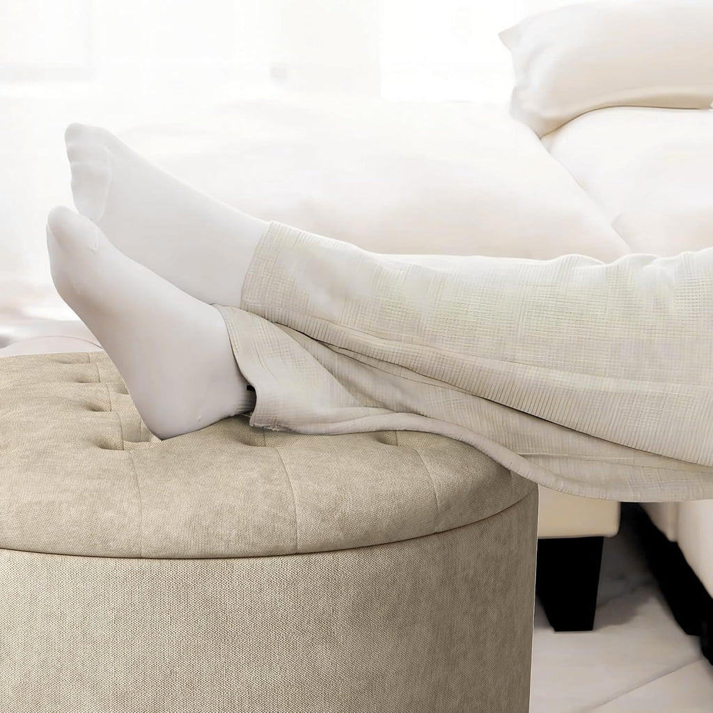 30 Inch Round Storage Ottoman,Modern Tufted Ottomans,Circular Coffee Table with Removable Top,Upholstered Large Ottoman with Storage Footrest Stool for Bedroom Living Room (Lightbrown)
