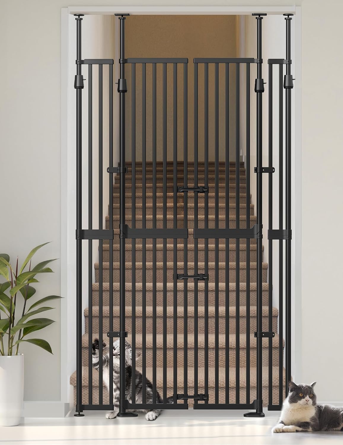 Extra Tall Cate Gate for Doorway: Pressure Mount 74.8'-90.5' Tall Cat Gate for Pets in Extra 30.3'-47.2' Width No Wall Drilling No Toddler for Indoor Stairs Hallway Room Safety Barrier