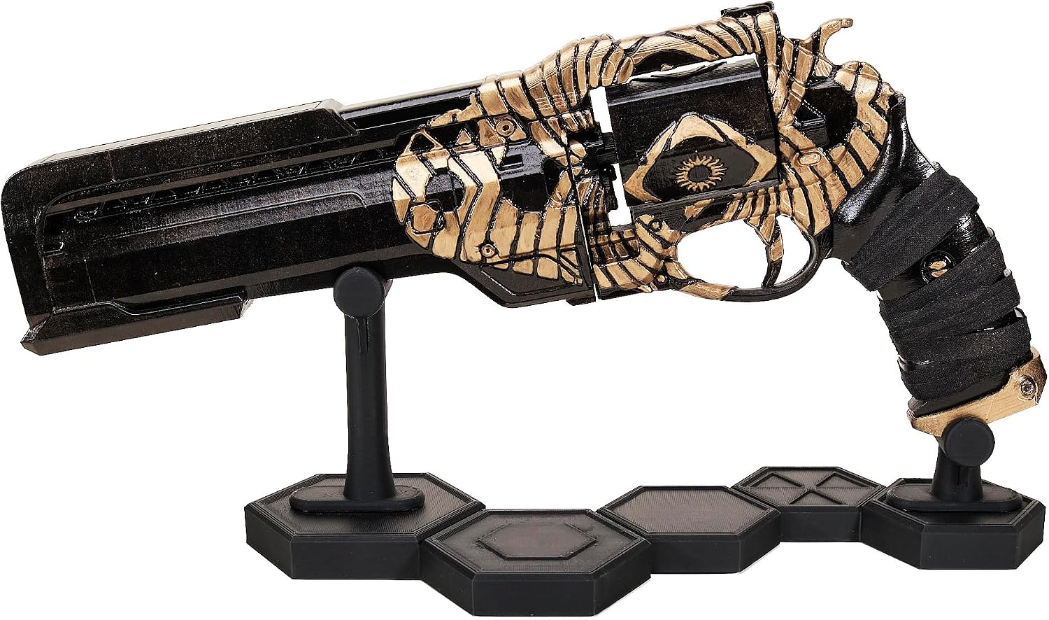 Ace of Spades – All In Ornament (Golden Edition) – Handmade D2 Prop Replica – Static Trigger, Collector Display Hand Cannon (Ace of Spades + Standard Stand)
