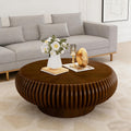 31.49' Round Fluted Coffee Table Unique Contemporary Wood Low Circle Drum Tea Tables with Sturdy Pedestal for Small Space (I Walnut 31.49in)