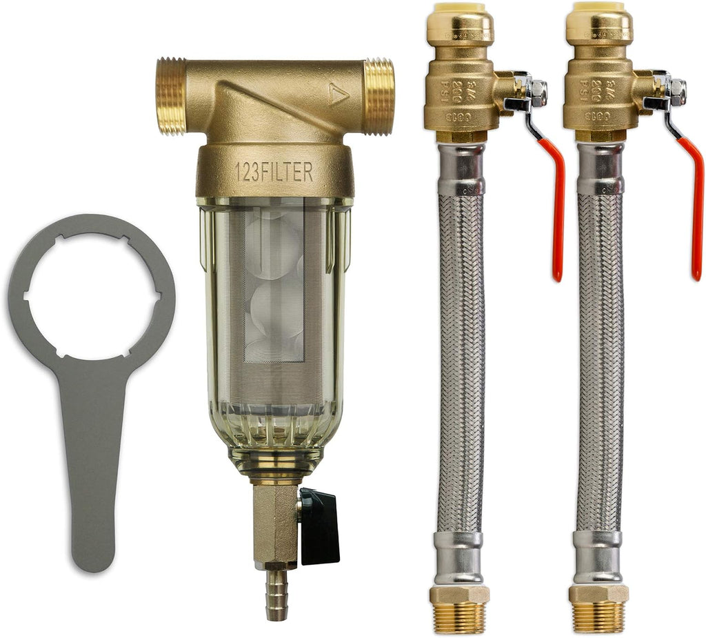 iSpring WSP-50SL Reusable Whole House Spin Down Sediment Water Filter with Siliphos and Push Fit Ball Valve