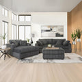 Roundhill Furniture Belvoir 3-Piece Living Room Set, Sofa Cuddle Chaise and Ottoman, Charcoal