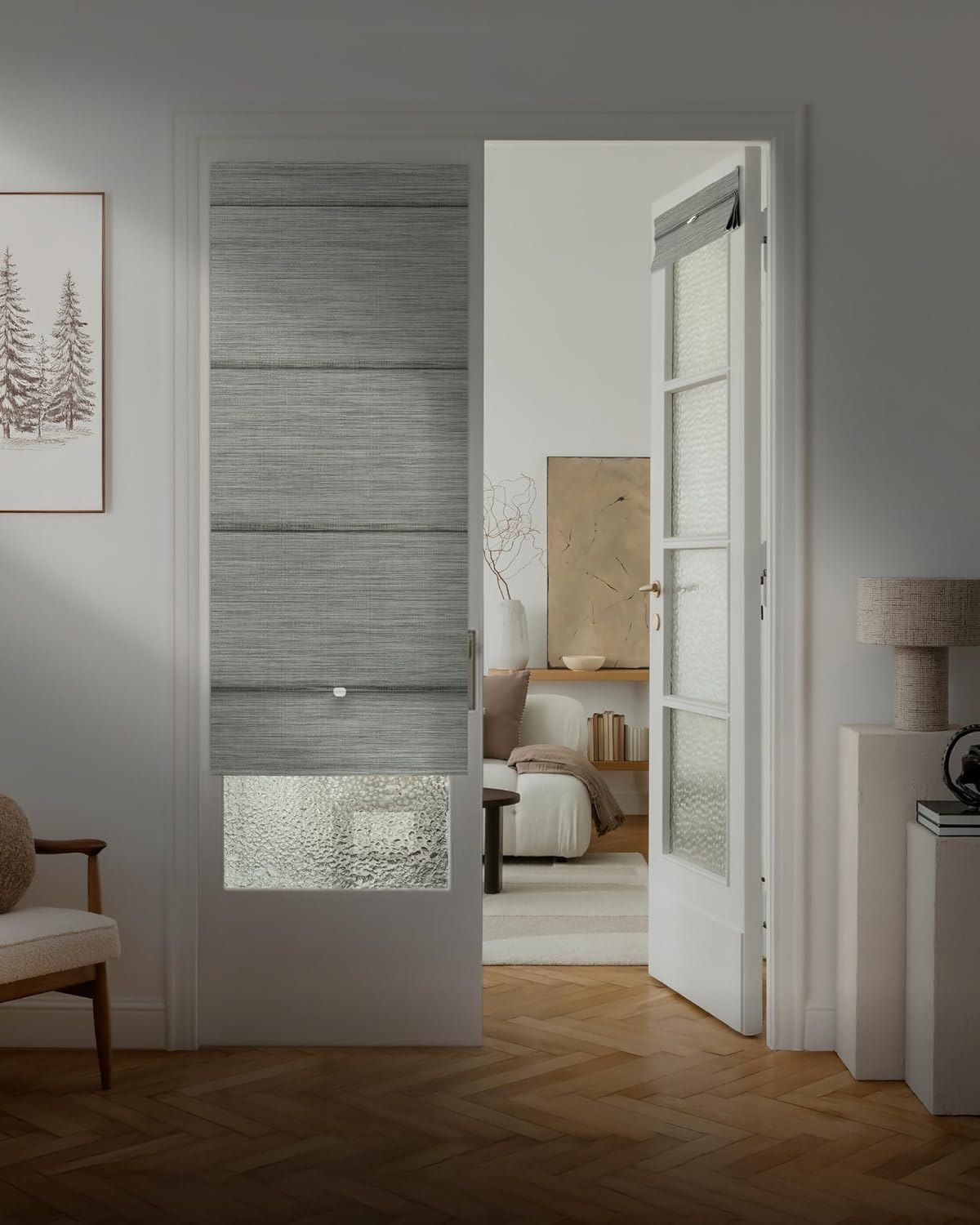 GoDear Design 99.99% Blackout Magnetic Roman Shades for Windows, No Drill Cordless Woven Fabric Blinds for Bedroom & Living Room, Thermal Insulated Door Window Curtains & Blinds, 35' W x 65' L, Iron