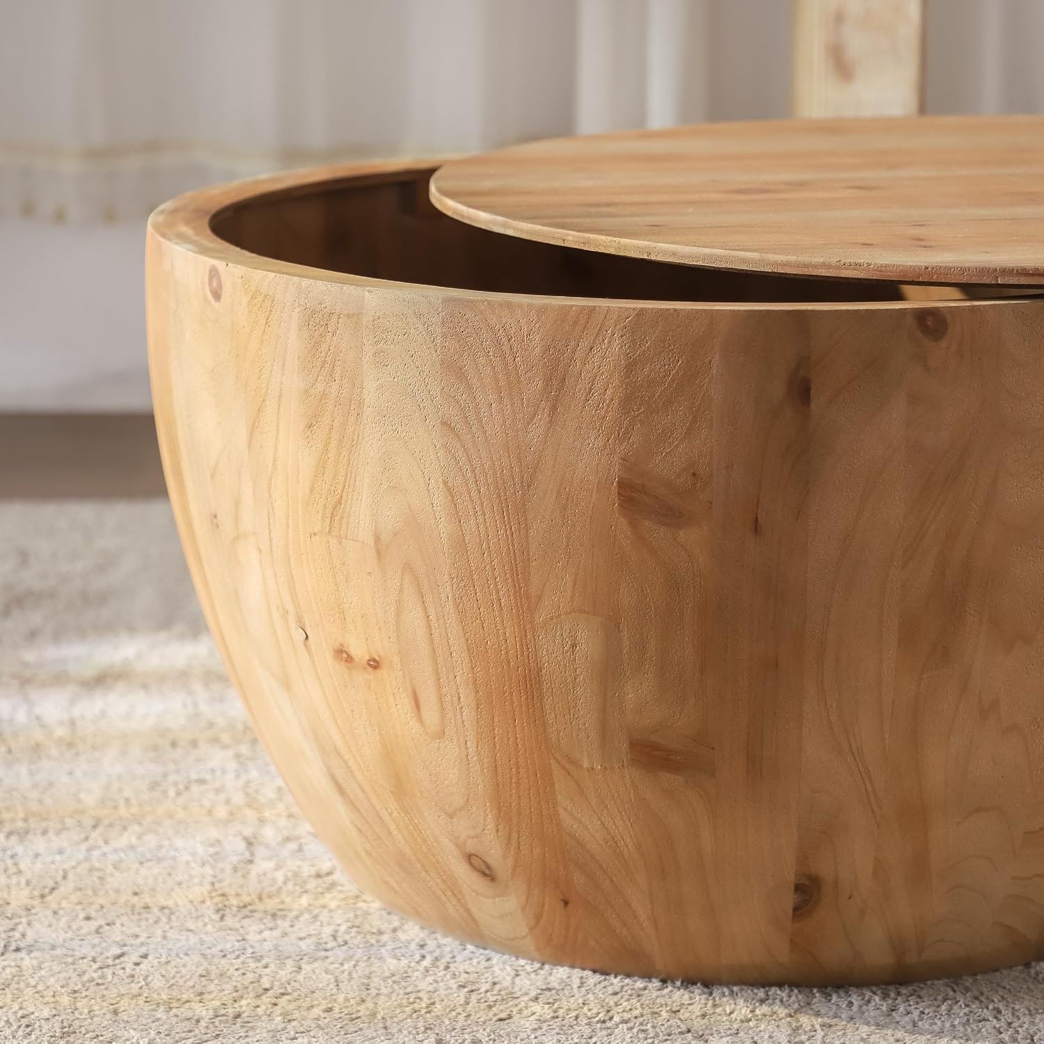 31.50' Coffee Table with Storage, Round Drum Coffee Table for Office, Dining Room and Living Room, Nature