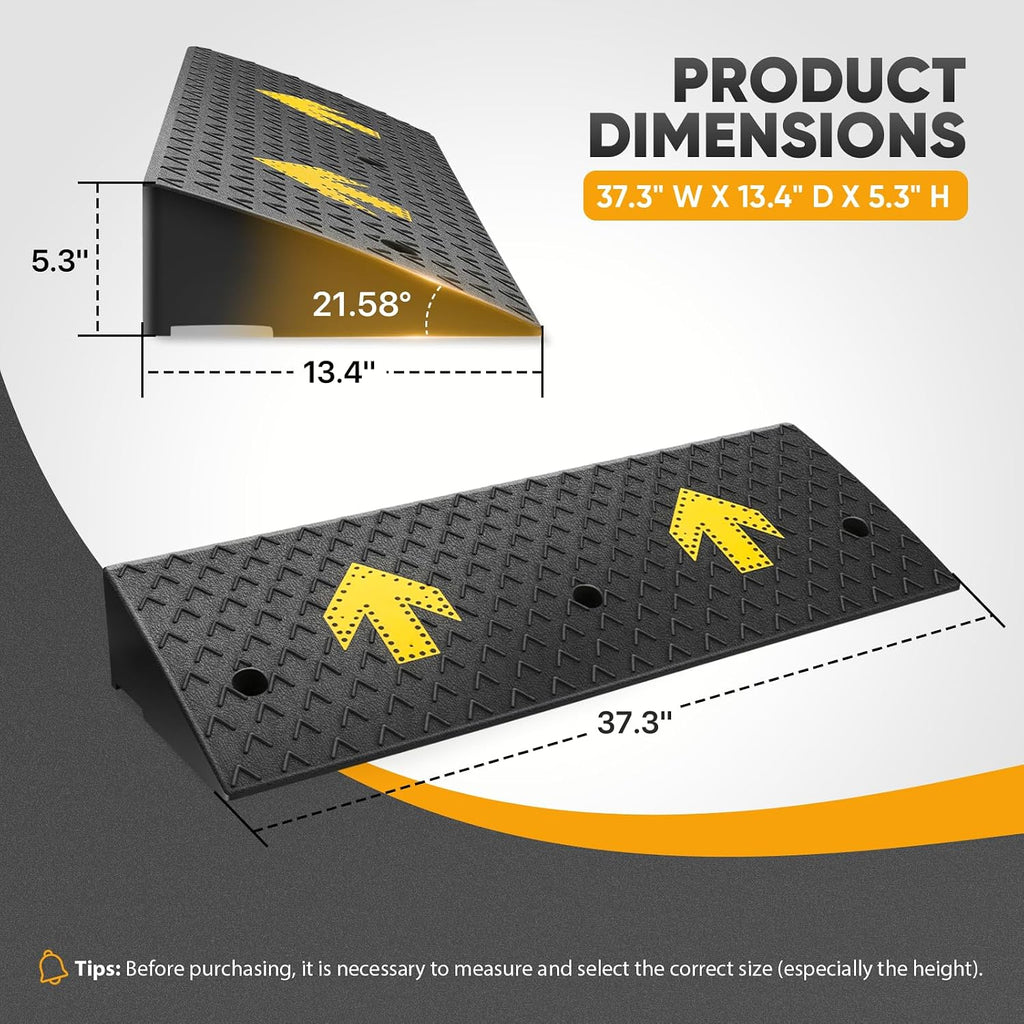 Magshion 2 Pack 5.3' Rise Rubber Curb Ramp for Driveway, 4400 lbs Capacity Per Ramp, 37.3' Wide Heavy Duty Threshold Ramp for Car, Wheelchair, RV, Trailer, Mower, Truck, Scooter & Motorcycle