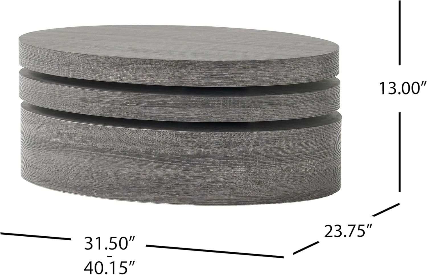 Round Oval Coffee Table Modern 3-Tier Rotatable Wood Coffee Table, Easy Assembly, Black (40.15 * 23.75 * 13in)