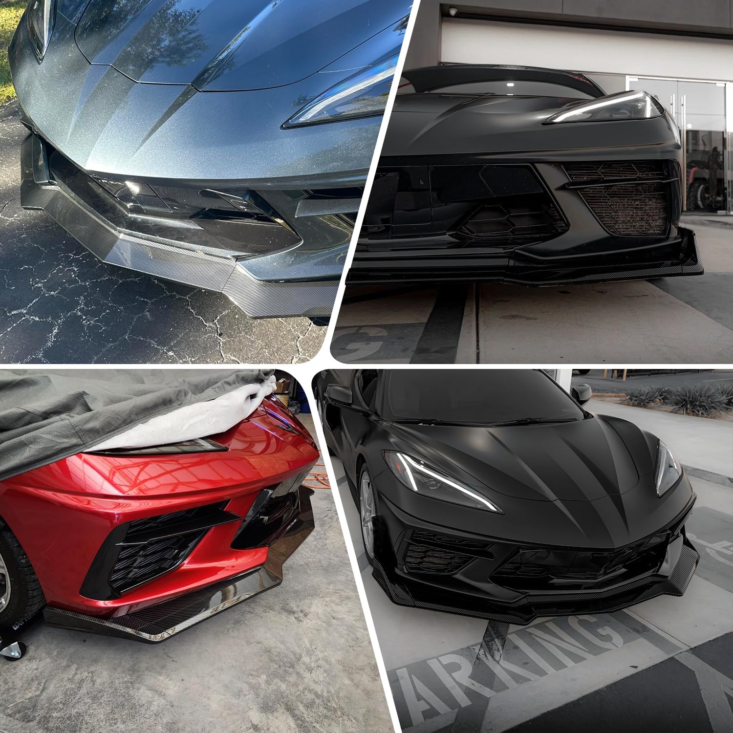 Front Bumper Lip Splitter Spoiler Compatible with Chevy Corvette C8 2020-2025, C8 Front Lip, Corvette C8 Front Splitter Air Dams Chin Spoiler Auto Parts Accessories (Front Lip-Carbon Fiber)