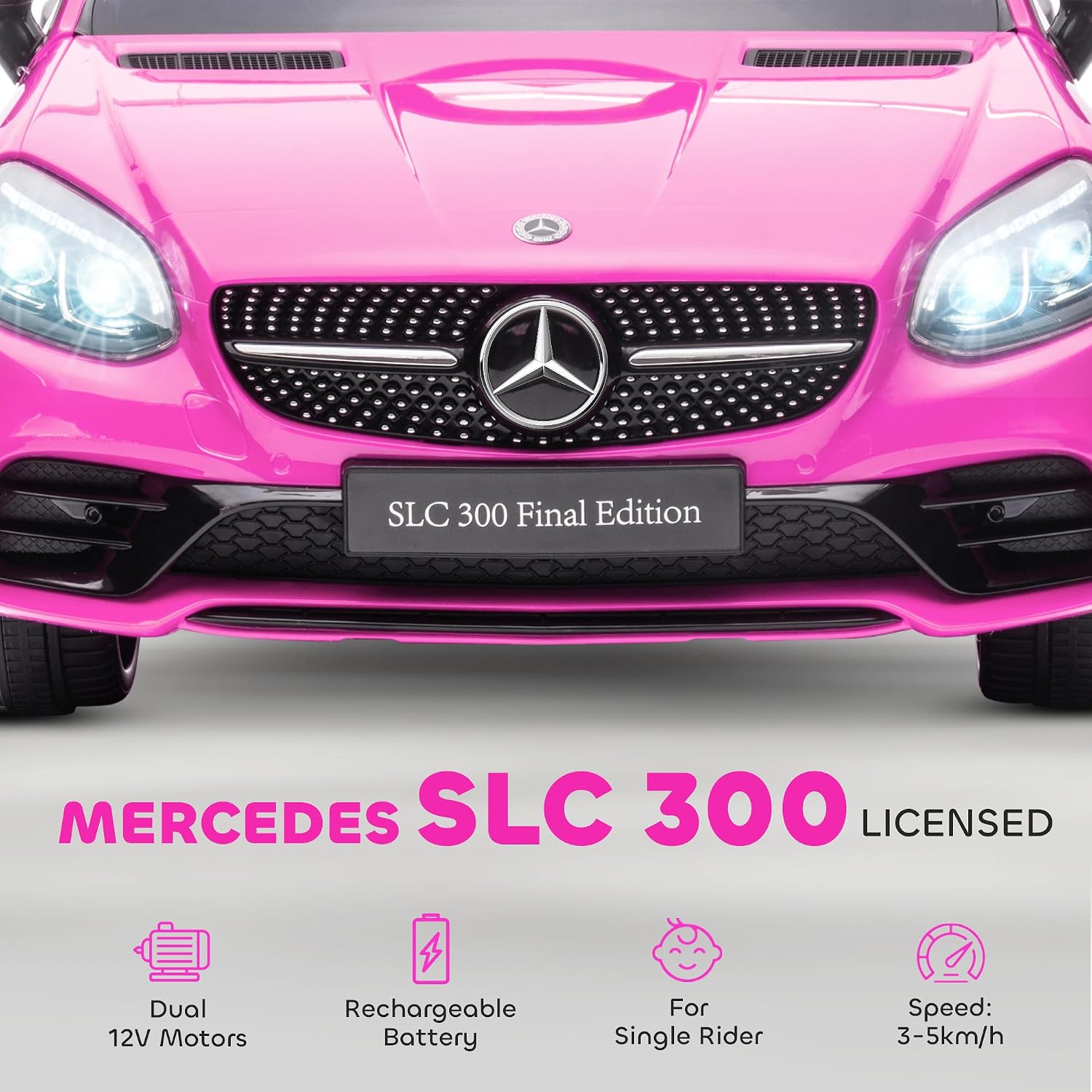 Aosom Mercedes SLC 300 Licensed 12V Ride On Car for Kids with Remote Control, 2 Speeds, Battery Powered Kids Electric Car with Music, Lights, Suspension for 3-6 Years Old, Pink